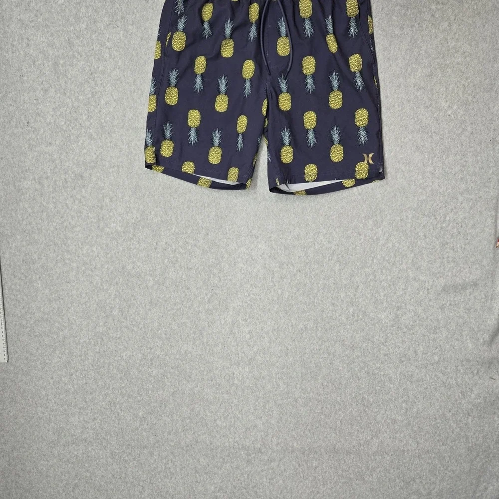 Hurley Men Swimwear MEDIUM Purple Embroidered Swim Trunks Graphic Pineapples